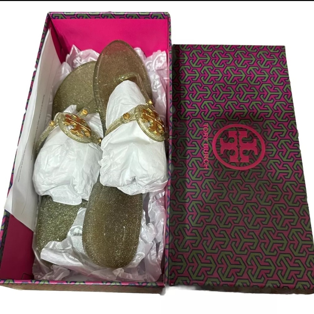 Tory Burch Mini Miller Women's Flat Thong Jelly Sandals -Multicolored, US 8